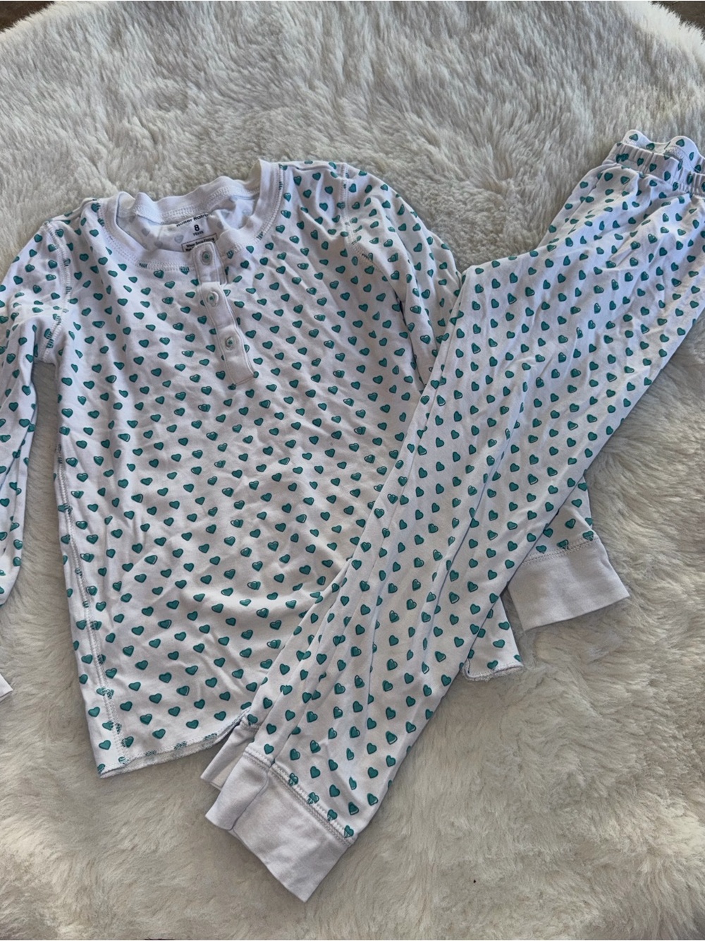 Roller Rabbit White Pajama Set with Teal Heart Print